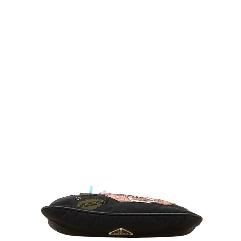 PRADA Shoulder Bag Purse Logo Nylon Black Multicolor Authentic