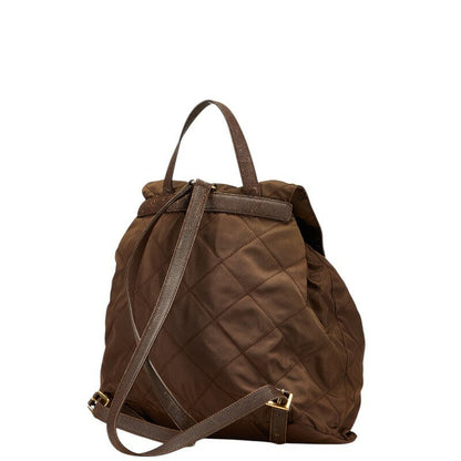PRADA Backpack Logo Nylon Leather Brown Authentic