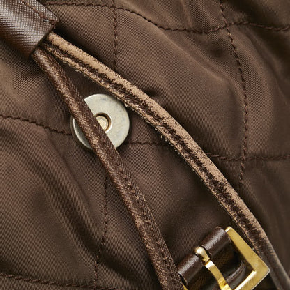 PRADA Backpack Logo Nylon Leather Brown Authentic