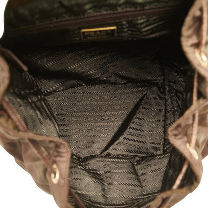 PRADA Backpack Logo Nylon Leather Brown Authentic