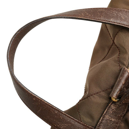 PRADA Backpack Logo Nylon Leather Brown Authentic