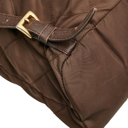 PRADA Backpack Logo Nylon Leather Brown Authentic