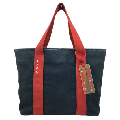 PRADA Hand Bag Tote Purse Denim Canvas Blue Red Authentic