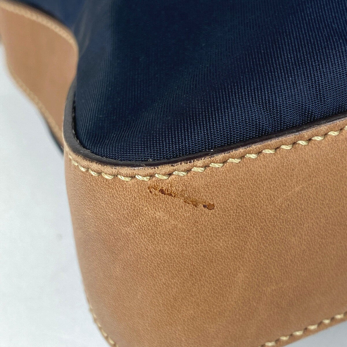PRADA Shoulder Bag Purse Logo Nylon Leather Navy Brown Authentic