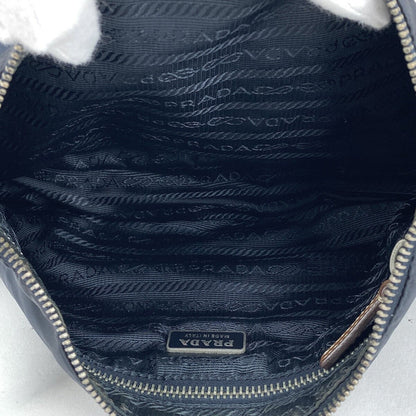 PRADA Shoulder Bag Purse Logo Nylon Leather Navy Brown Authentic
