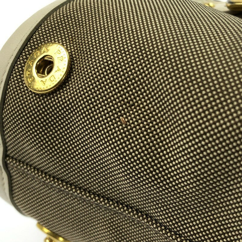 PRADA Hand Bag Tote Purse LOGO JACQUARD Brown Authentic