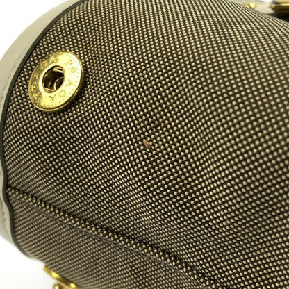 PRADA Hand Bag Tote Purse LOGO JACQUARD Brown Authentic