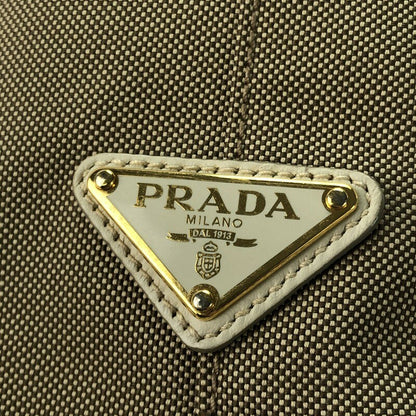 PRADA Hand Bag Tote Purse LOGO JACQUARD Brown Authentic