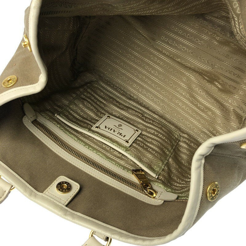 PRADA Hand Bag Tote Purse LOGO JACQUARD Brown Authentic