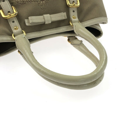 PRADA Hand Bag Tote Purse LOGO JACQUARD Brown Authentic