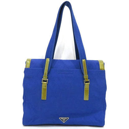 PRADA Hand Bag Tote Purse Logo Ribbon Canvas Blue Authentic