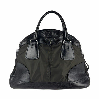 PRADA Hand Bag Tote Purse Nylon Leather Khaki Brown Authentic