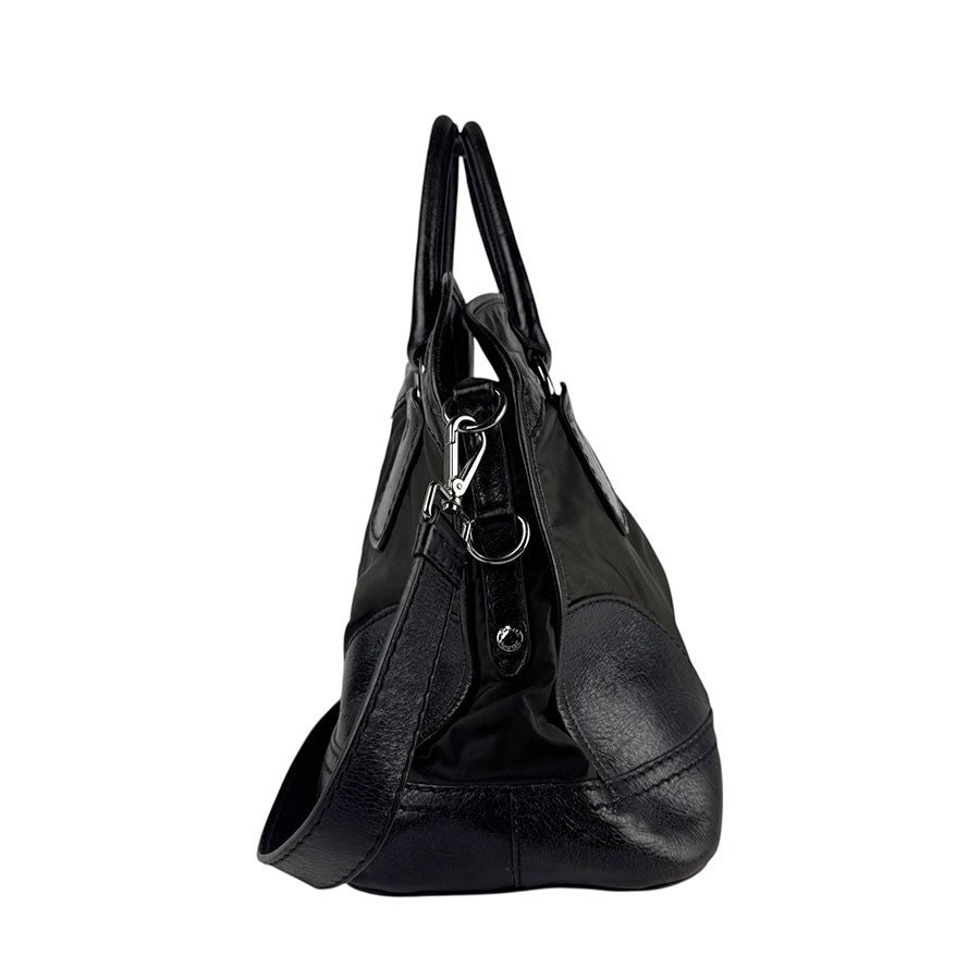 PRADA Hand Bag Tote Purse Nylon Leather Khaki Brown Authentic