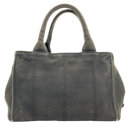 PRADA Hand Bag Tote Purse Canapa Logo Denim Black Authentic