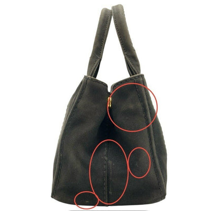 PRADA Hand Bag Tote Purse Canapa Logo Denim Black Authentic