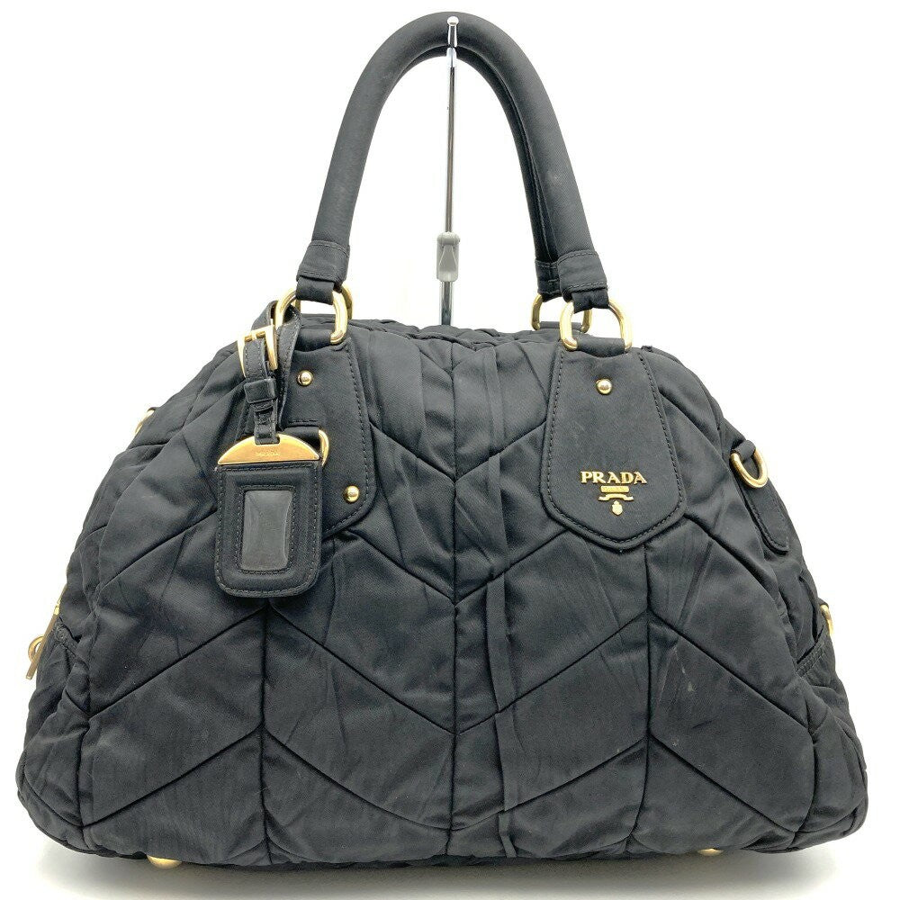 PRADA Hand Bag Tote Purse Quilting Nylon Black Authentic