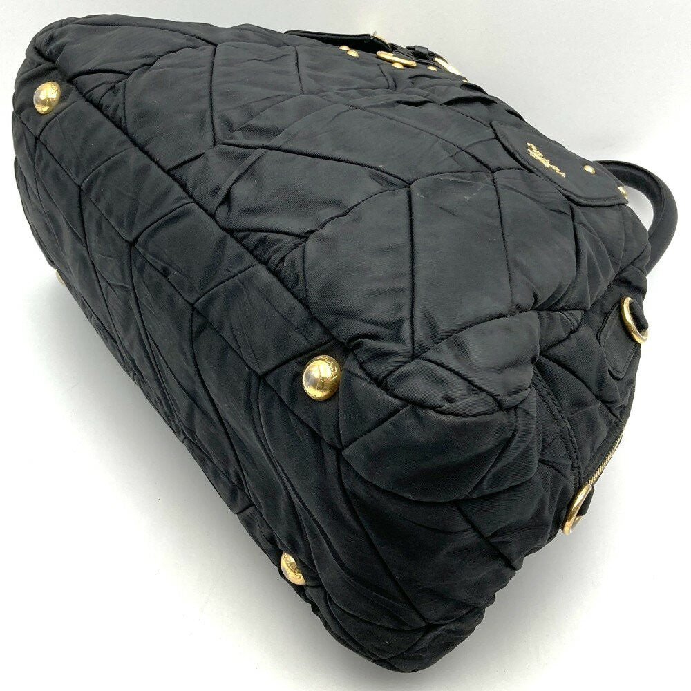PRADA Hand Bag Tote Purse Quilting Nylon Black Authentic