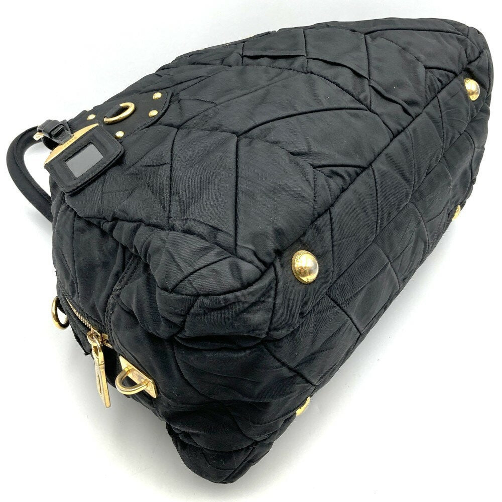PRADA Hand Bag Tote Purse Quilting Nylon Black Authentic