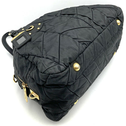 PRADA Hand Bag Tote Purse Quilting Nylon Black Authentic
