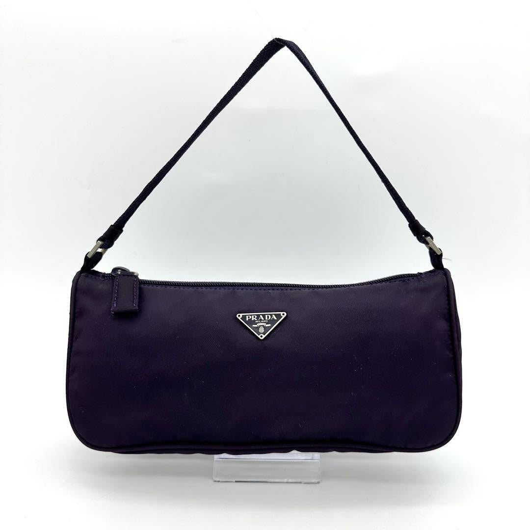 PRADA Accessory Pouch Hand Pouch Logo Nylon Purple Violet Authentic