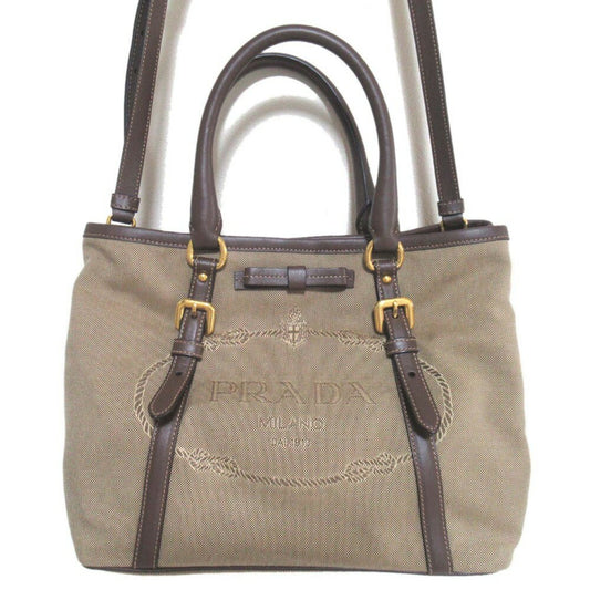 PRADA Hand Shoulder Bag Tote Purse 2way Logo Brown Authentic