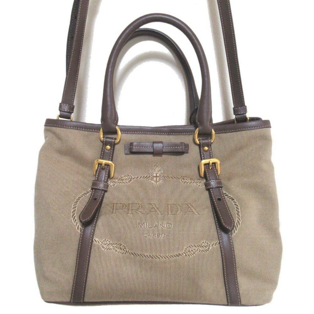 PRADA Hand Shoulder Bag Tote Purse 2way Logo Brown Authentic