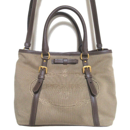 PRADA Hand Shoulder Bag Tote Purse 2way Logo Brown Authentic