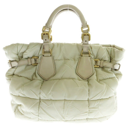 PRADA Hand Bag Tote Purse Quilting Nylon Beige Authentic