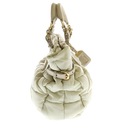 PRADA Hand Bag Tote Purse Quilting Nylon Beige Authentic