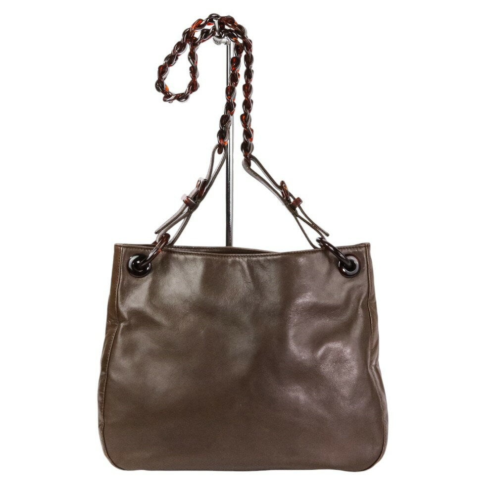 PRADA Shoulder Bag Purse Chain Leather Brown Authentic