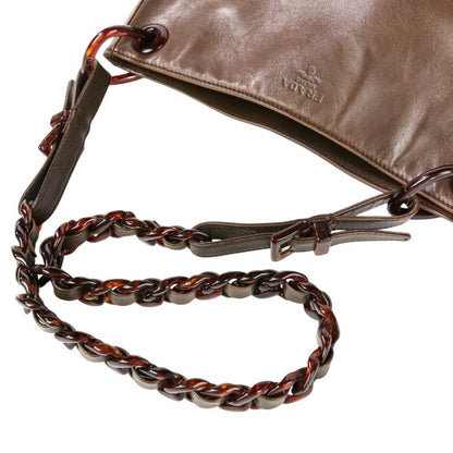 PRADA Shoulder Bag Purse Chain Leather Brown Authentic