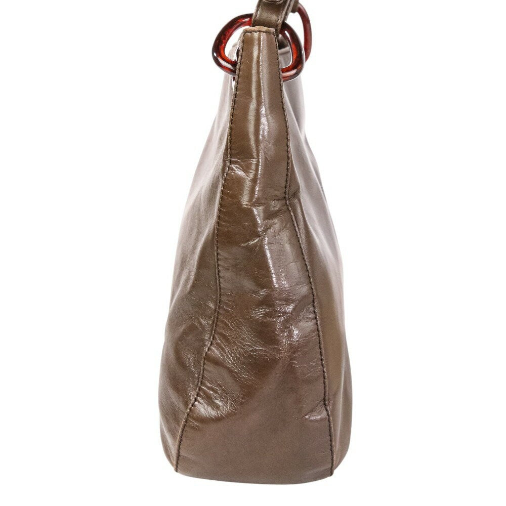 PRADA Shoulder Bag Purse Chain Leather Brown Authentic