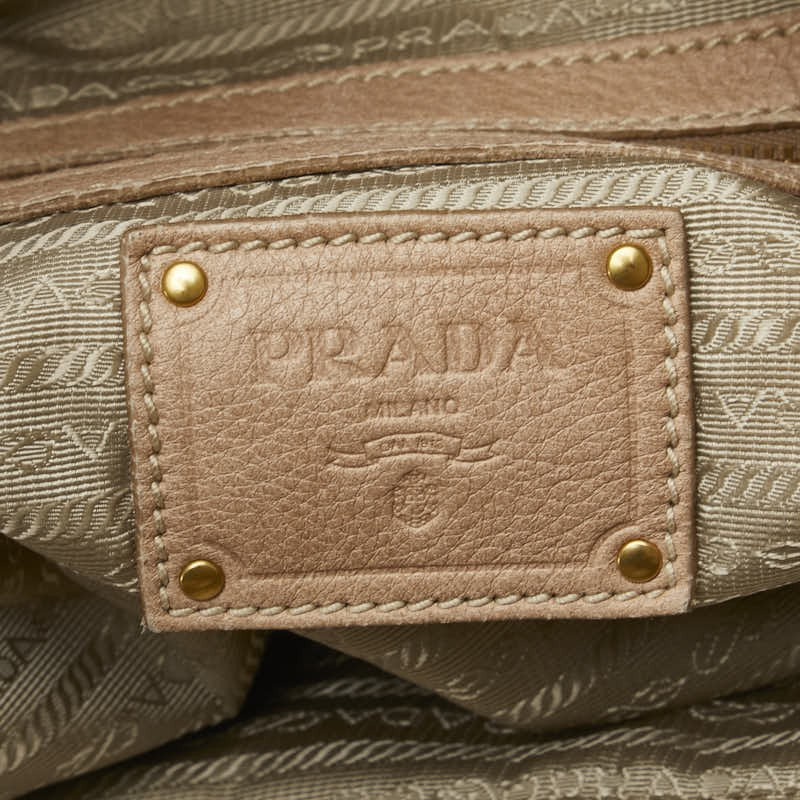 PRADA Hand Shoulder Bag Tote Purse Leather Beige Authentic