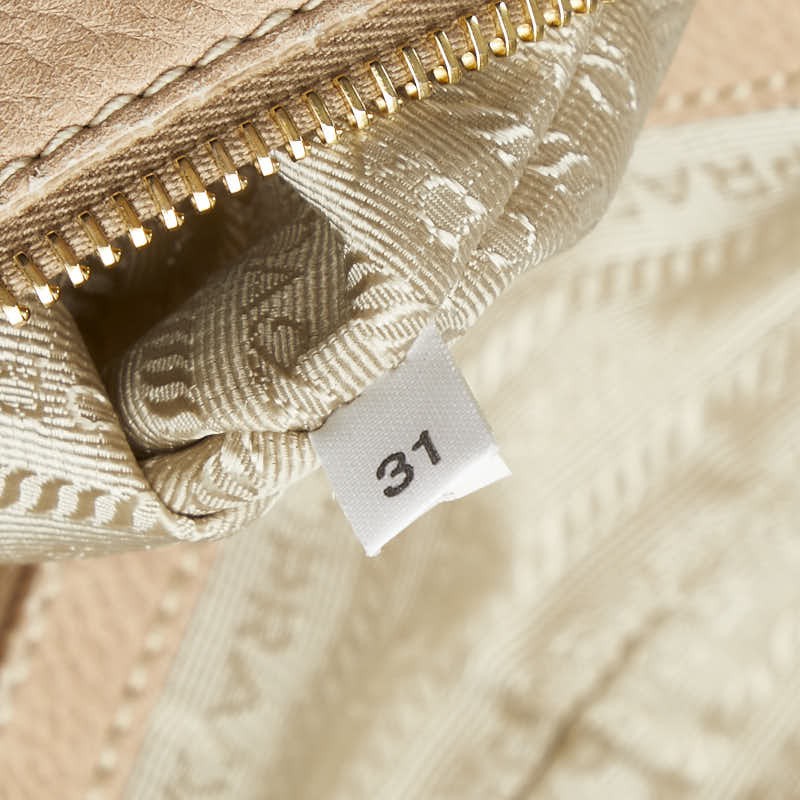 PRADA Hand Shoulder Bag Tote Purse Leather Beige Authentic