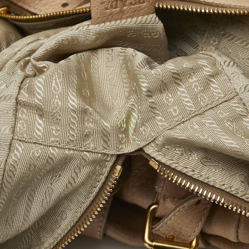 PRADA Hand Shoulder Bag Tote Purse Leather Beige Authentic