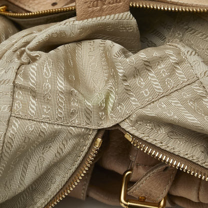 PRADA Hand Shoulder Bag Tote Purse Leather Beige Authentic