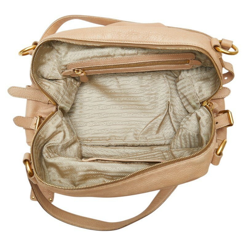 PRADA Hand Shoulder Bag Tote Purse Leather Beige Authentic
