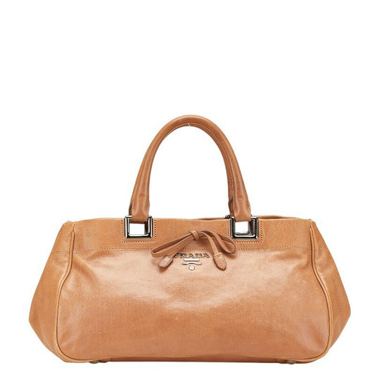 PRADA Hand Bag Tote Purse Leather Pink Beige Authentic
