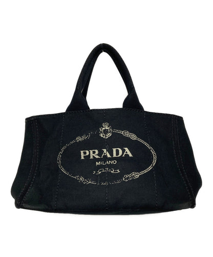 PRADA Hand Bag Tote Purse Canapa Black Authentic