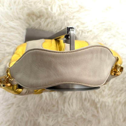 PRADA Hand Bag Tote Purse Leather Gold White Authentic