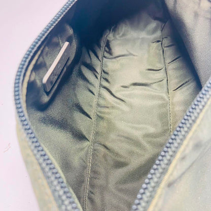PRADA Accessory Pouch Hand Pouch Logo Nylon Khaki Silver Authentic