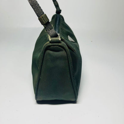 PRADA Accessory Pouch Hand Pouch Logo Nylon Khaki Silver Authentic