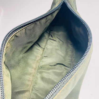 PRADA Accessory Pouch Hand Pouch Logo Nylon Khaki Silver Authentic