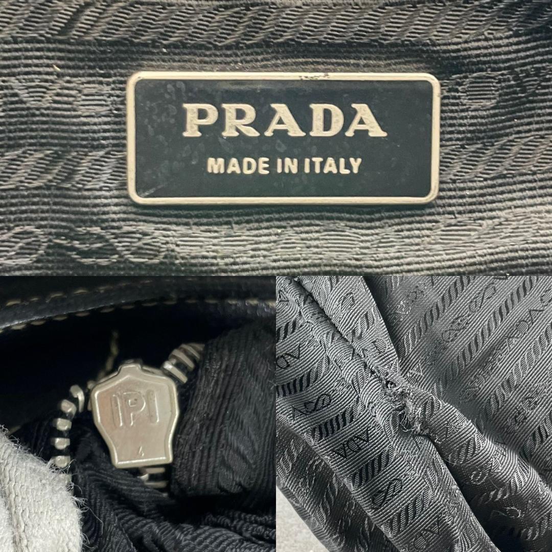 PRADA Hand Shoulder Bag Tote Purse Logo Nylon Leather Black Authentic