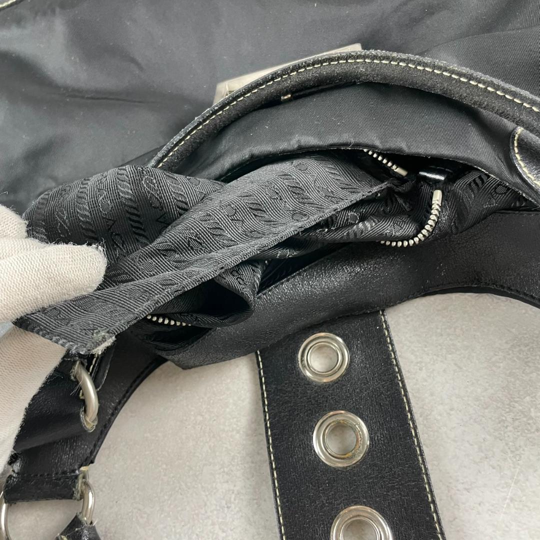 PRADA Hand Shoulder Bag Tote Purse Logo Nylon Leather Black Authentic