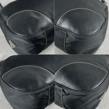 PRADA Hand Shoulder Bag Tote Purse Logo Nylon Leather Black Authentic
