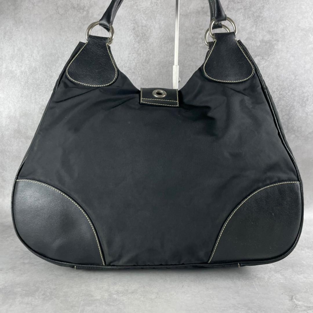 PRADA Hand Shoulder Bag Tote Purse Logo Nylon Leather Black Authentic