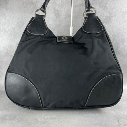 PRADA Hand Shoulder Bag Tote Purse Logo Nylon Leather Black Authentic