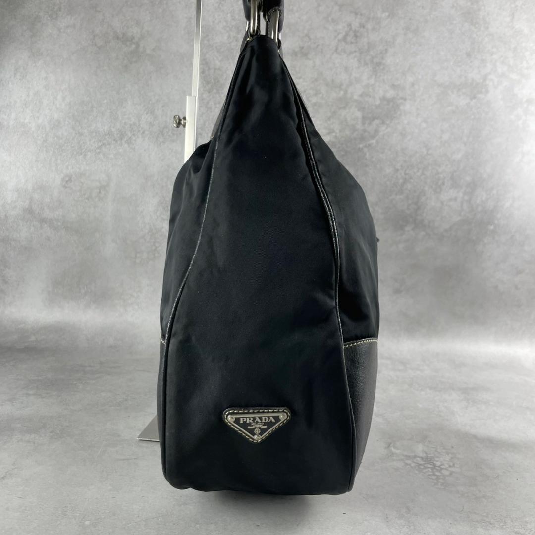 PRADA Hand Shoulder Bag Tote Purse Logo Nylon Leather Black Authentic