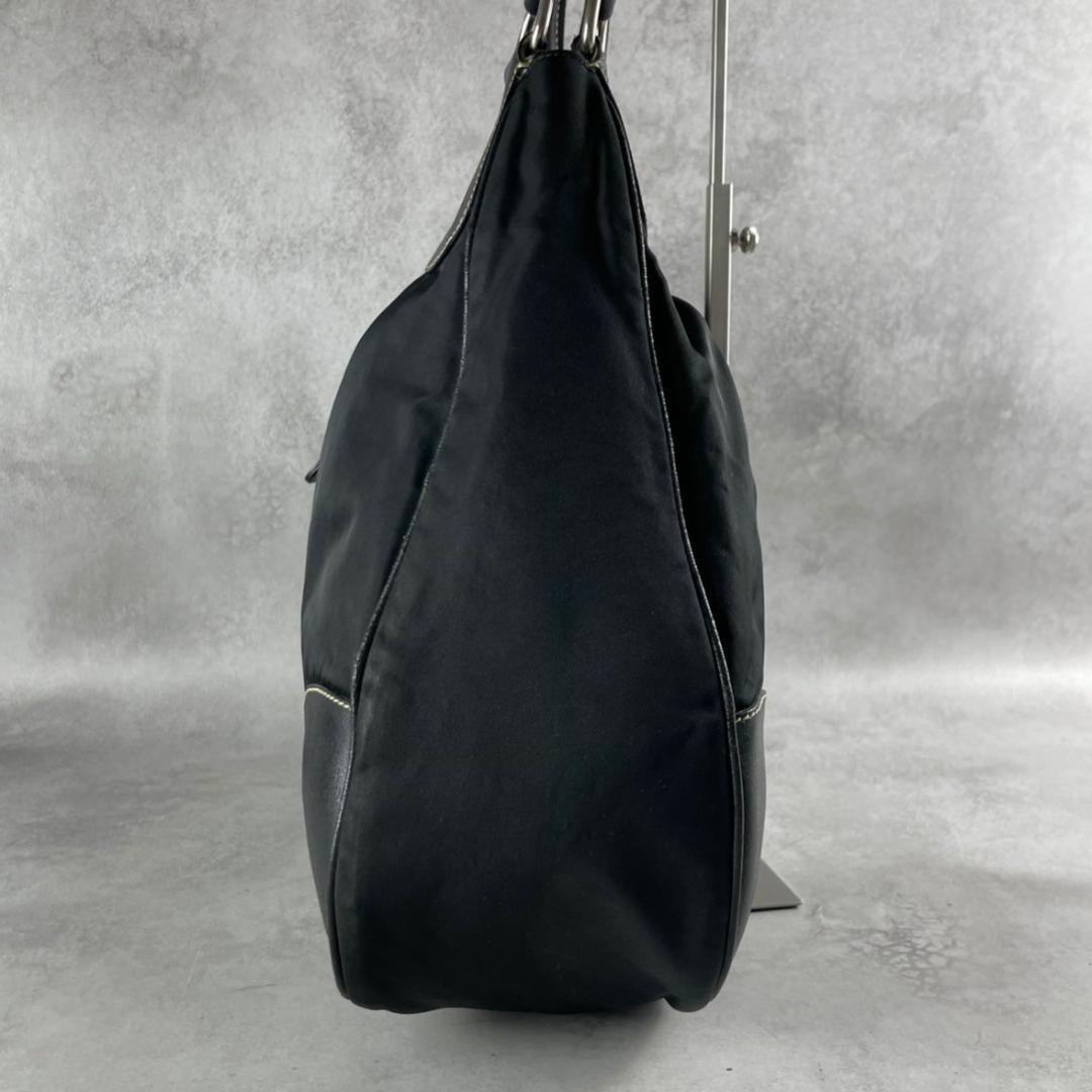 PRADA Hand Shoulder Bag Tote Purse Logo Nylon Leather Black Authentic